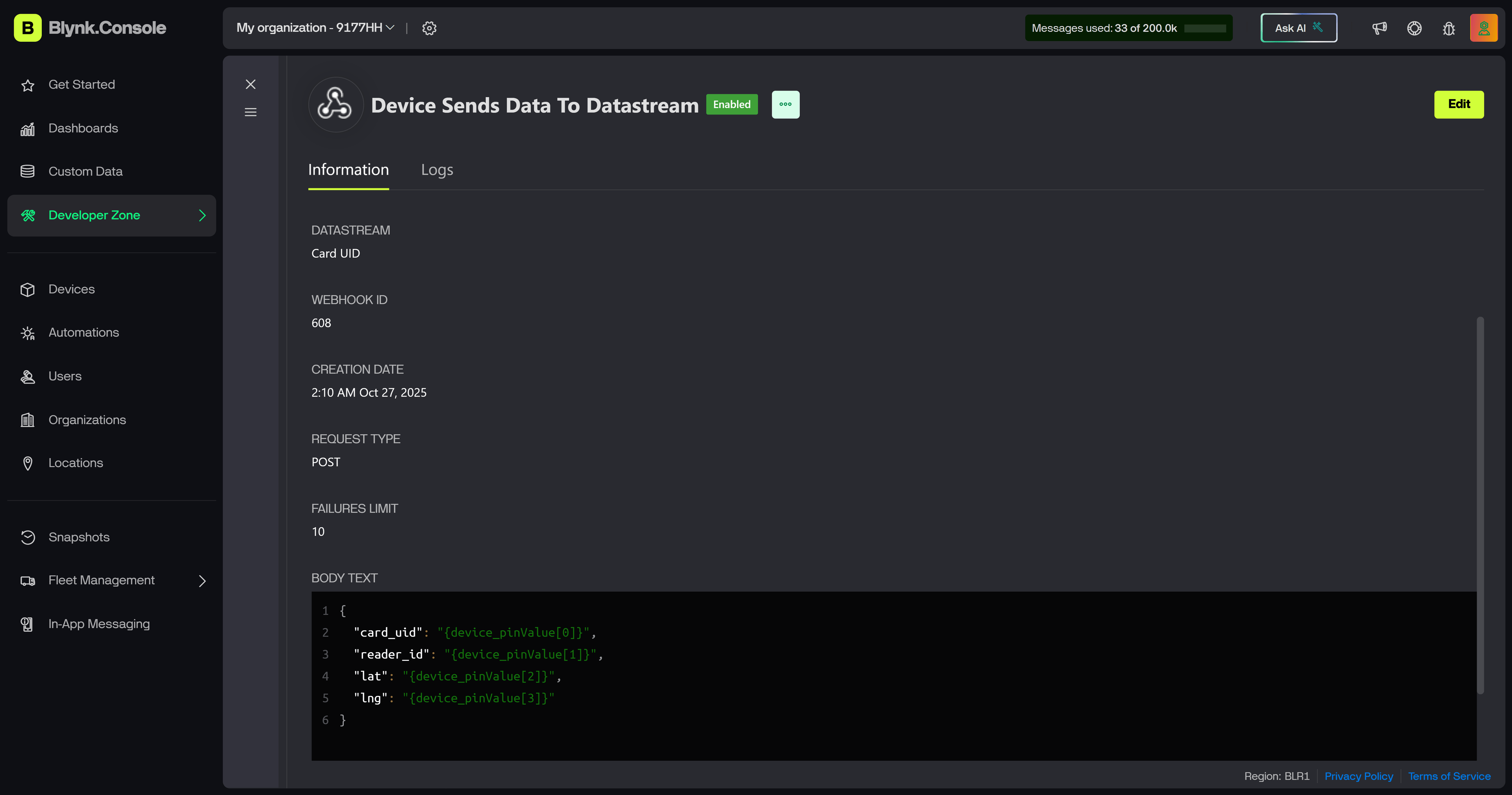 Blynk Dashboard Configuration
